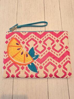 Vera Bradley Straw Wristlet | Red Chevron | Beach Citrus | Great Condition